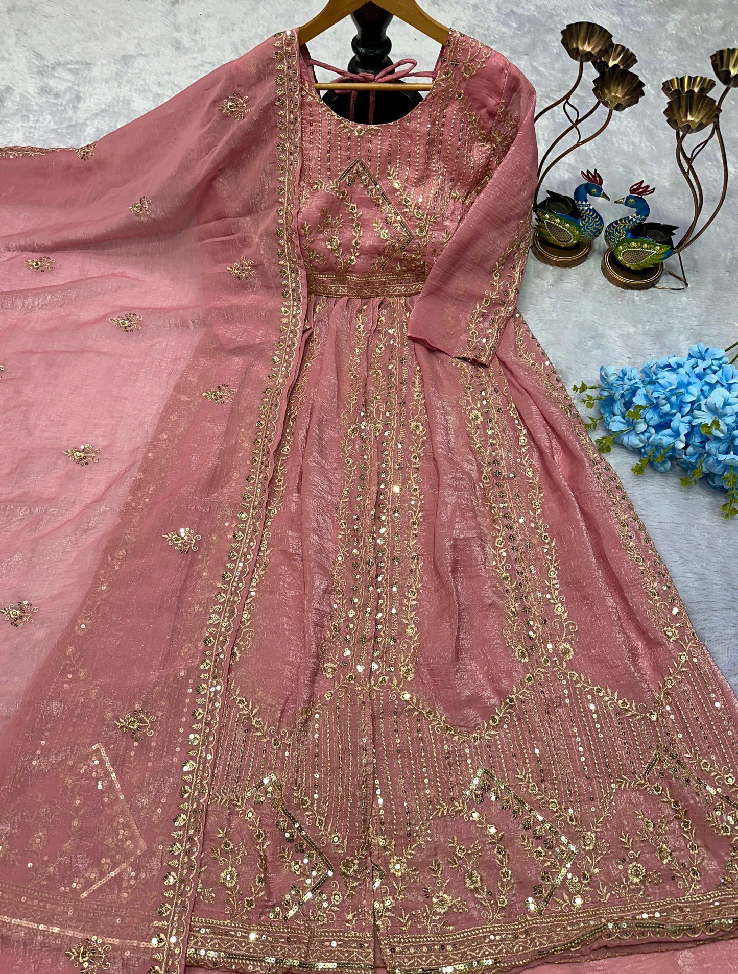 PREMIUM CHINON SILK EMBROIDERY TOP WITH PLAZZO