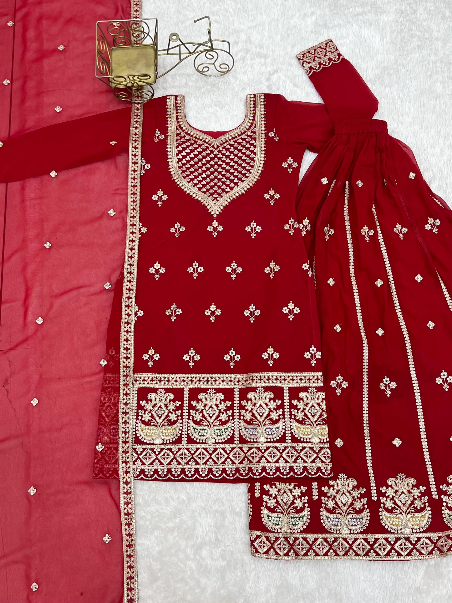 LUXURY FOX GEORGETTE EMBROIDERED SHARARA SET WITH DUPATTA