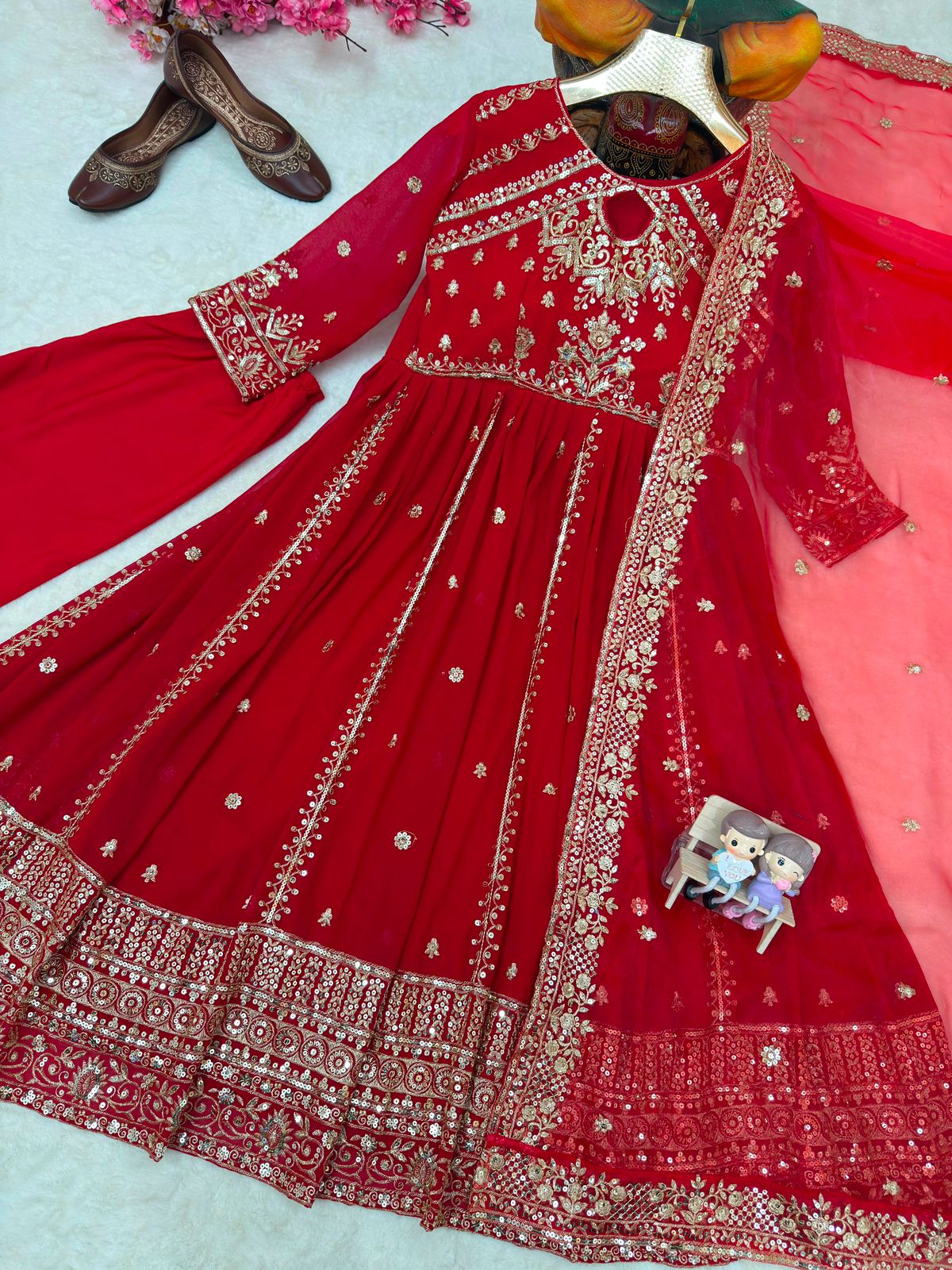 RED RAMA YELLOW DESIGNER ANARKALI GOWN SET