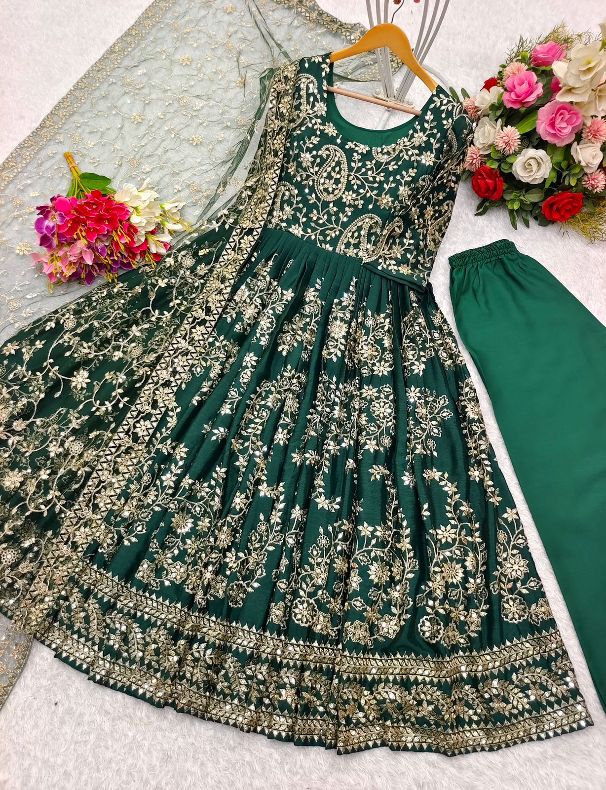 CHINON SILK GOWN SET WITH PAND AND DUPATTA.