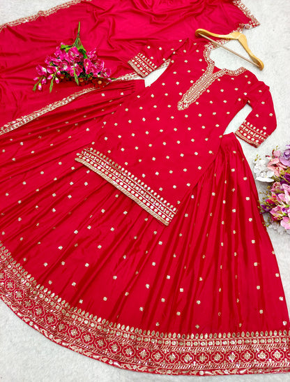 Pure Chinon Silk Top-Lehenga-Dupatta Set