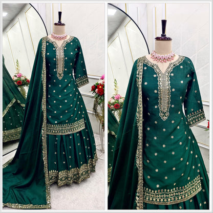 Pure Chinon Silk Top-Lehenga-Dupatta Set