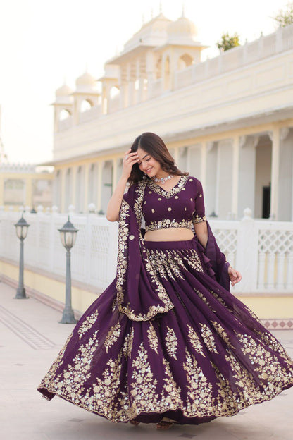 Trending wine-colored embroidered Lehenga