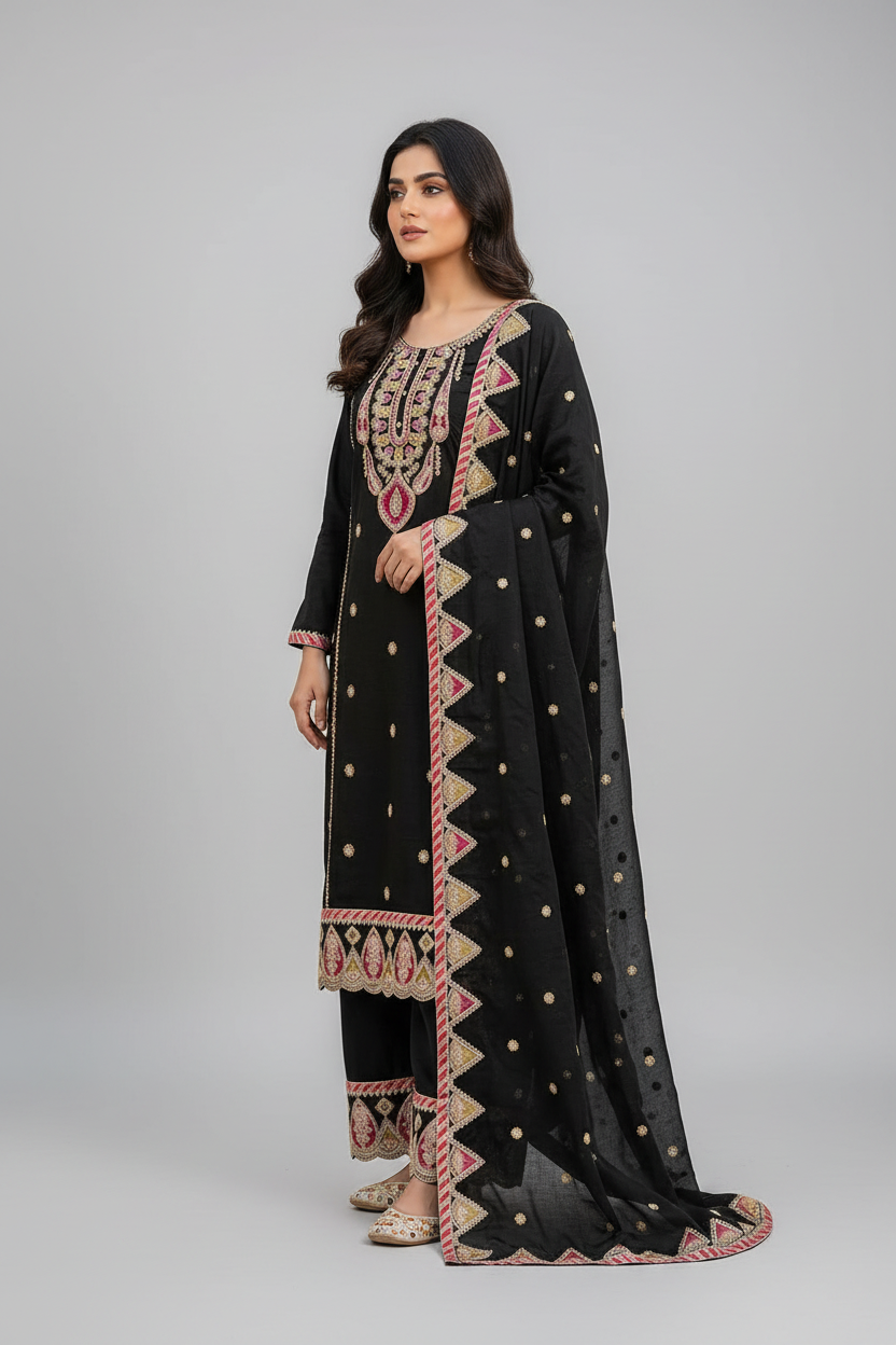 ELEGANT CHINON SILK SEQUENCE EMBROIDERED CO-ORD SET WITH DUPATTA
