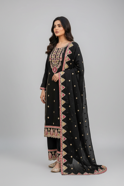 ELEGANT CHINON SILK SEQUENCE EMBROIDERED CO-ORD SET WITH DUPATTA