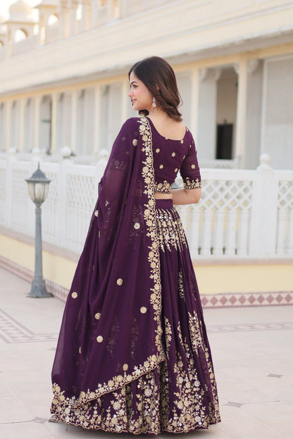 Trending wine-colored embroidered Lehenga