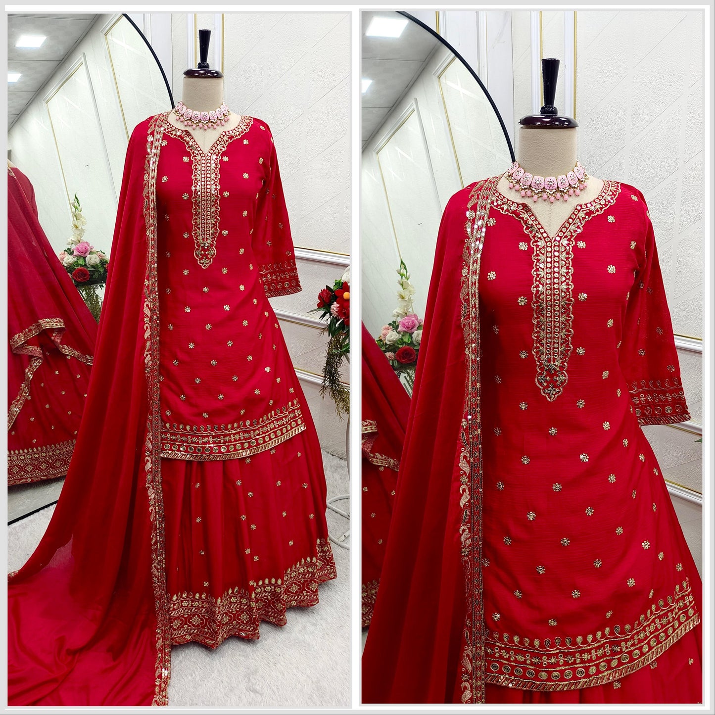 Pure Chinon Silk Top-Lehenga-Dupatta Set