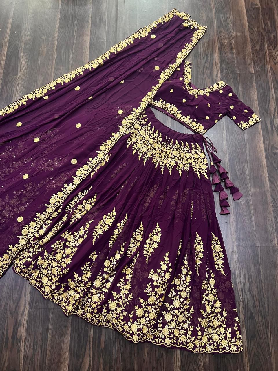 Trending wine-colored embroidered Lehenga