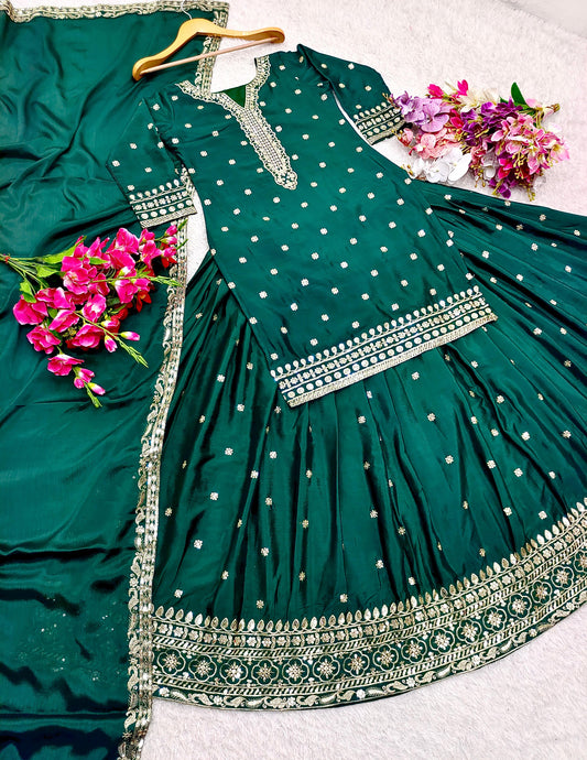 Pure Chinon Silk Top-Lehenga-Dupatta Set
