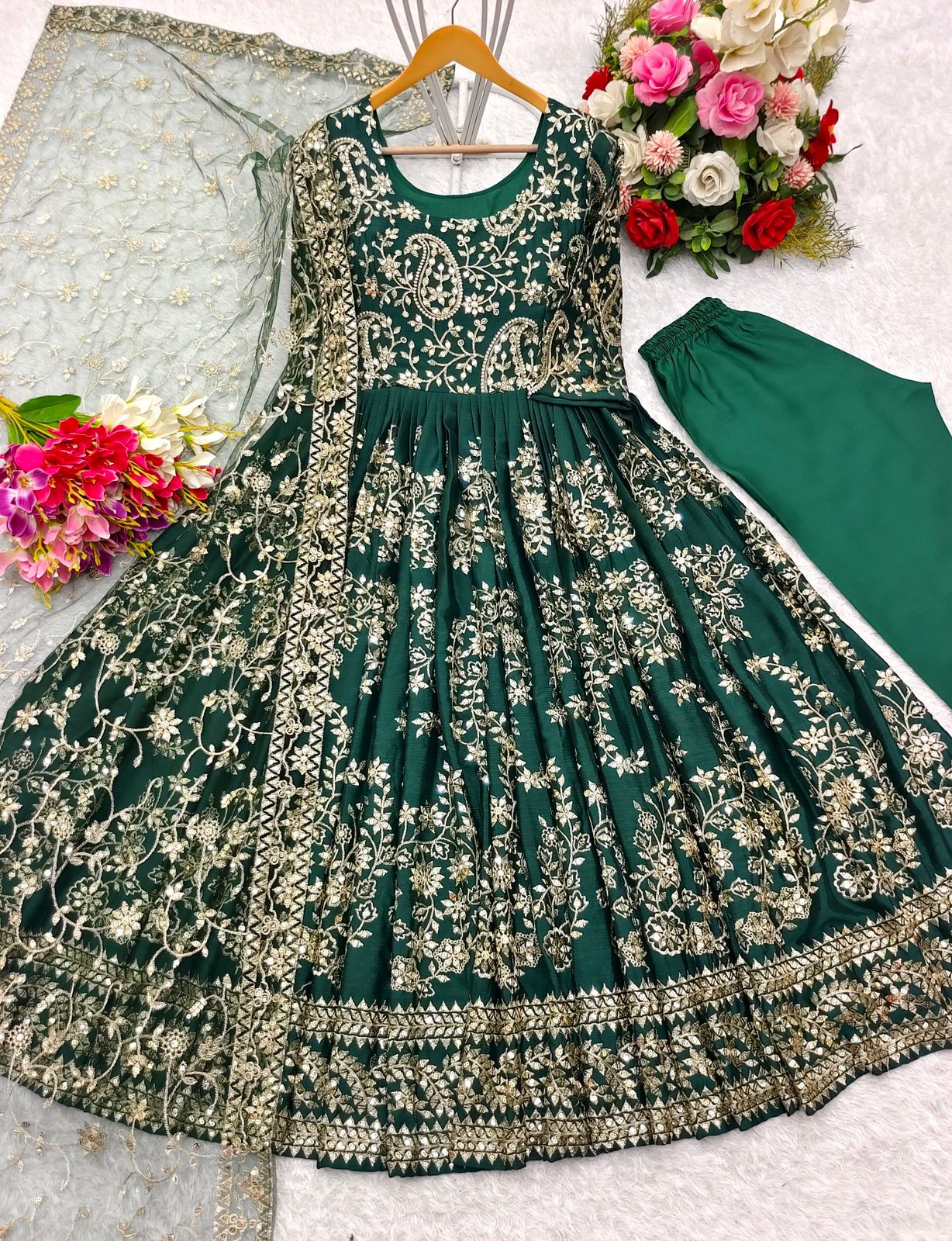 CHINON SILK GOWN SET WITH PAND AND DUPATTA.