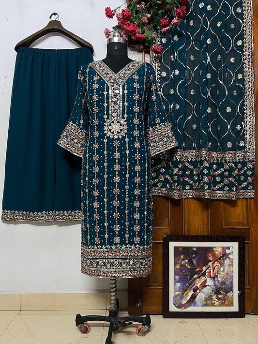 TURKISH BLUE DIAMOND WORK SHALWAR