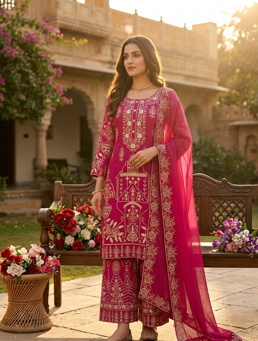Royal Elegance Cp Vicitra Silk Sharara Set
