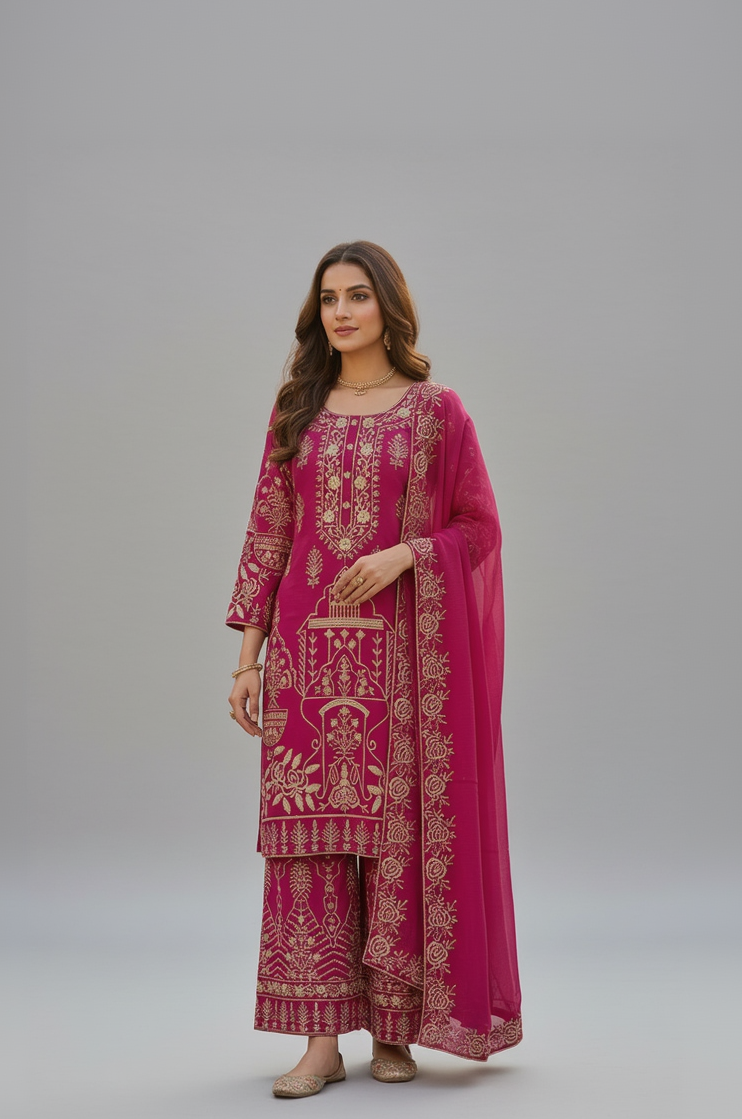 Royal Elegance Cp Vicitra Silk Sharara Set