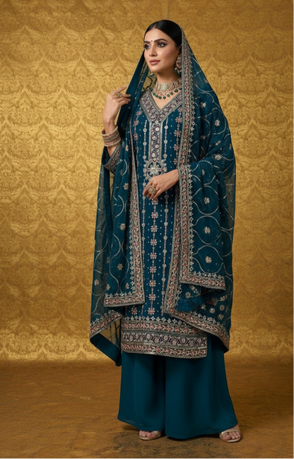 TURKISH BLUE DIAMOND WORK SHALWAR