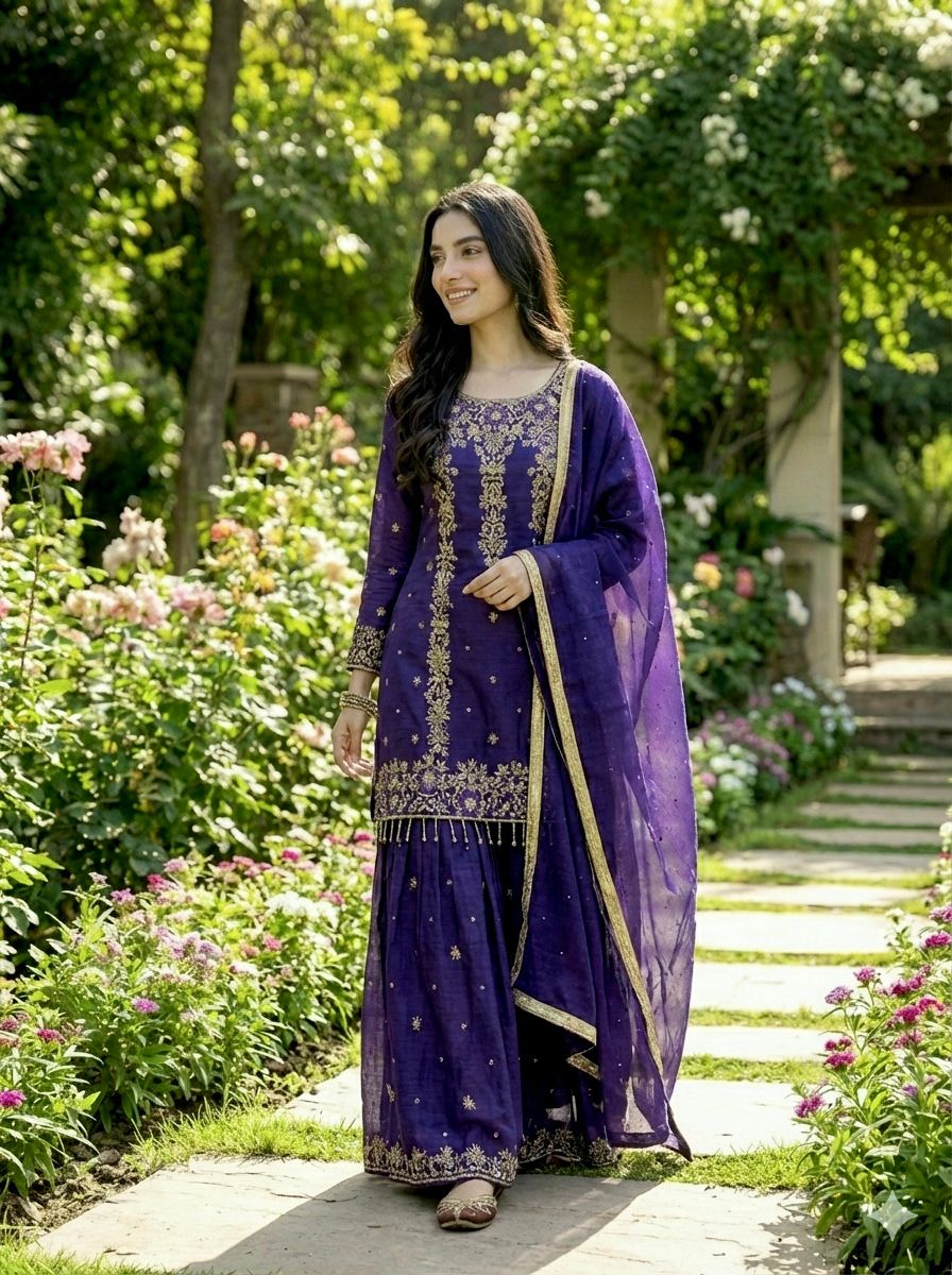 SILK EMBROIDERED READY-TO-WEAR SHARARA SET
