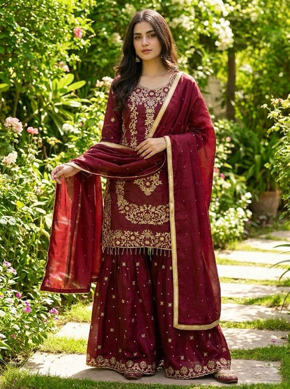 SILK EMBROIDERED READY-TO-WEAR SHARARA SET