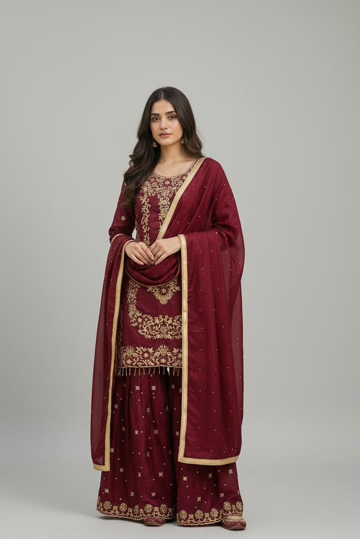 SILK EMBROIDERED READY-TO-WEAR SHARARA SET