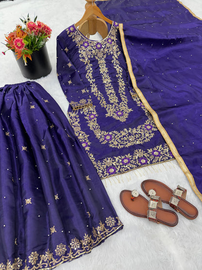 SILK EMBROIDERED READY-TO-WEAR SHARARA SET