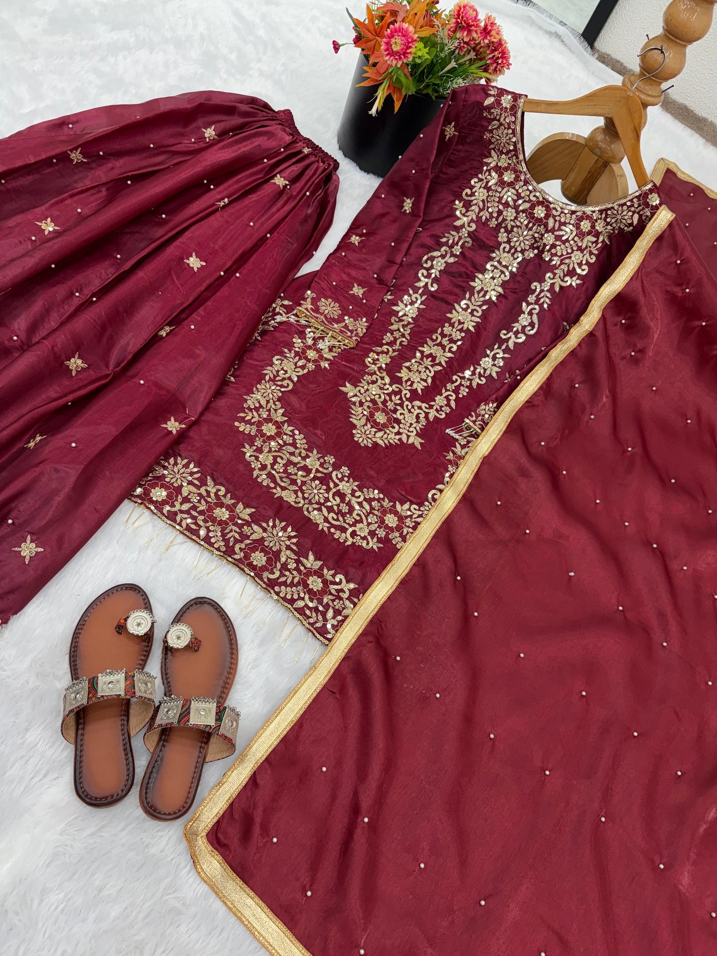 SILK EMBROIDERED READY-TO-WEAR SHARARA SET