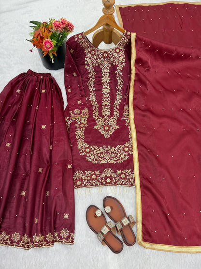 SILK EMBROIDERED READY-TO-WEAR SHARARA SET