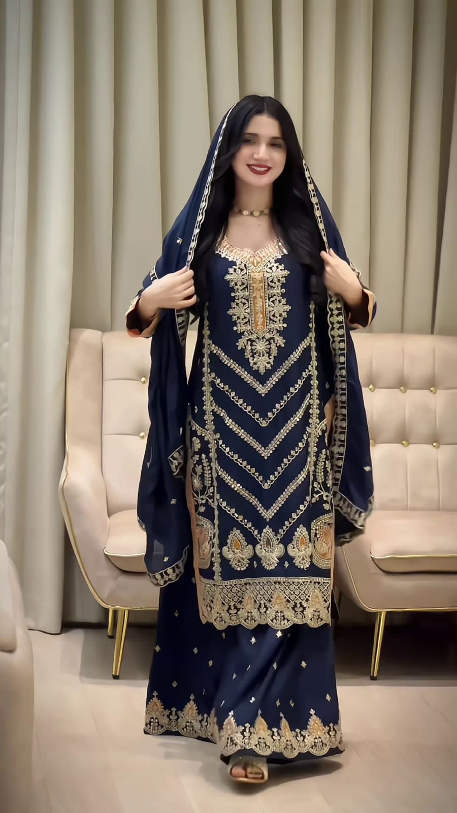 SILK EMBROIDERED READY TO WEAR TOP PALAZZO AND DUPATTA SET