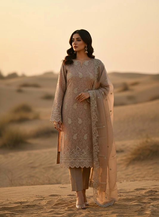 ZOYA GEORGETTE HEAVY EMBROIDERED SEMI-STITCHED SET