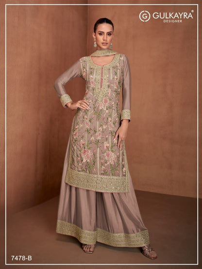 GULKAYRA 7478 – LUXURY EMBROIDERED CHINON & SILK ENSEMBLE