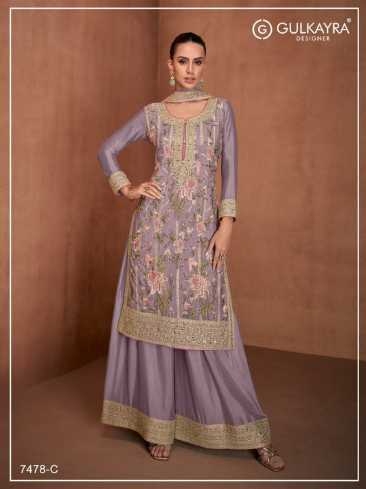 GULKAYRA 7478 – LUXURY EMBROIDERED CHINON & SILK ENSEMBLE