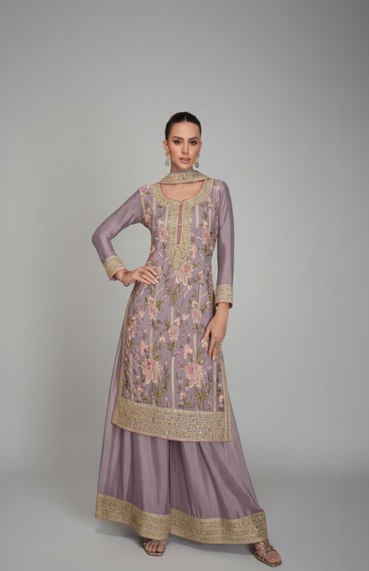 GULKAYRA 7478 – LUXURY EMBROIDERED CHINON & SILK ENSEMBLE