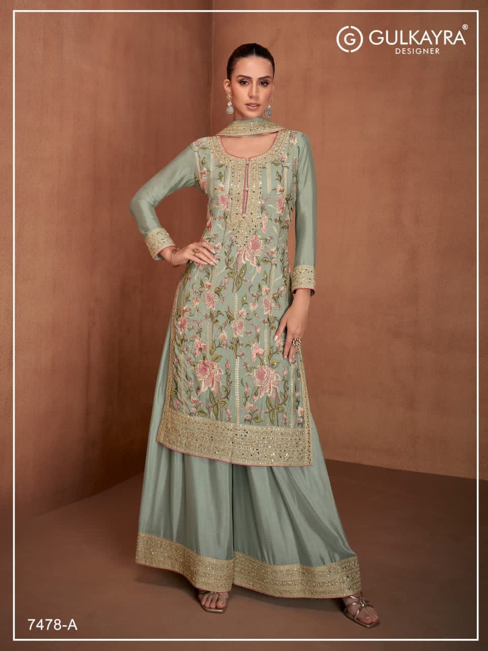 GULKAYRA 7478 – LUXURY EMBROIDERED CHINON & SILK ENSEMBLE