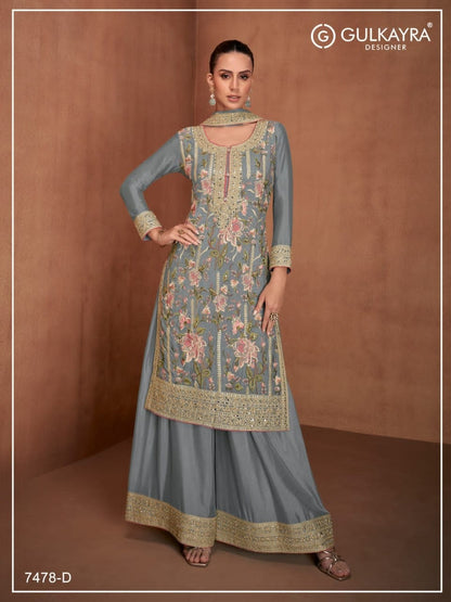 GULKAYRA 7478 – LUXURY EMBROIDERED CHINON & SILK ENSEMBLE