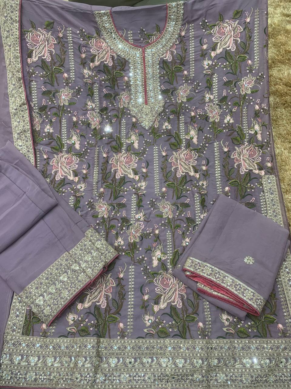 GULKAYRA 7478 – LUXURY EMBROIDERED CHINON & SILK ENSEMBLE