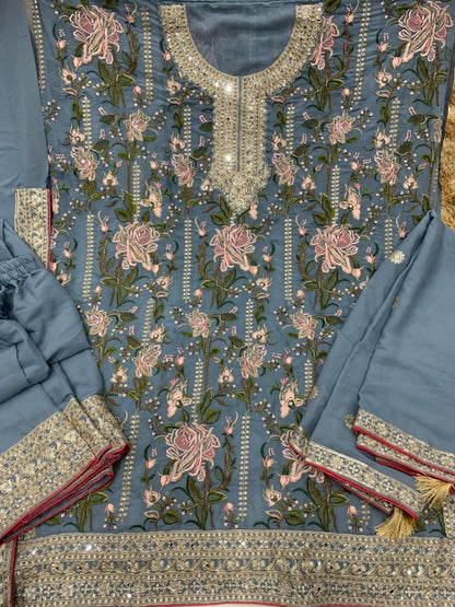 GULKAYRA 7478 – LUXURY EMBROIDERED CHINON & SILK ENSEMBLE