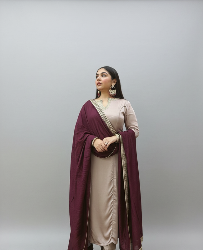 ROMAN FABRIC EMBROIDERED SUIT SET