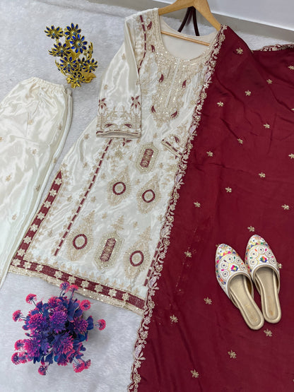 PREMIUM SEQUENCE EMBROIDERY CHINON SILK SET