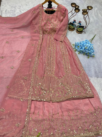 PREMIUM CHINON SILK EMBROIDERY TOP WITH PLAZZO