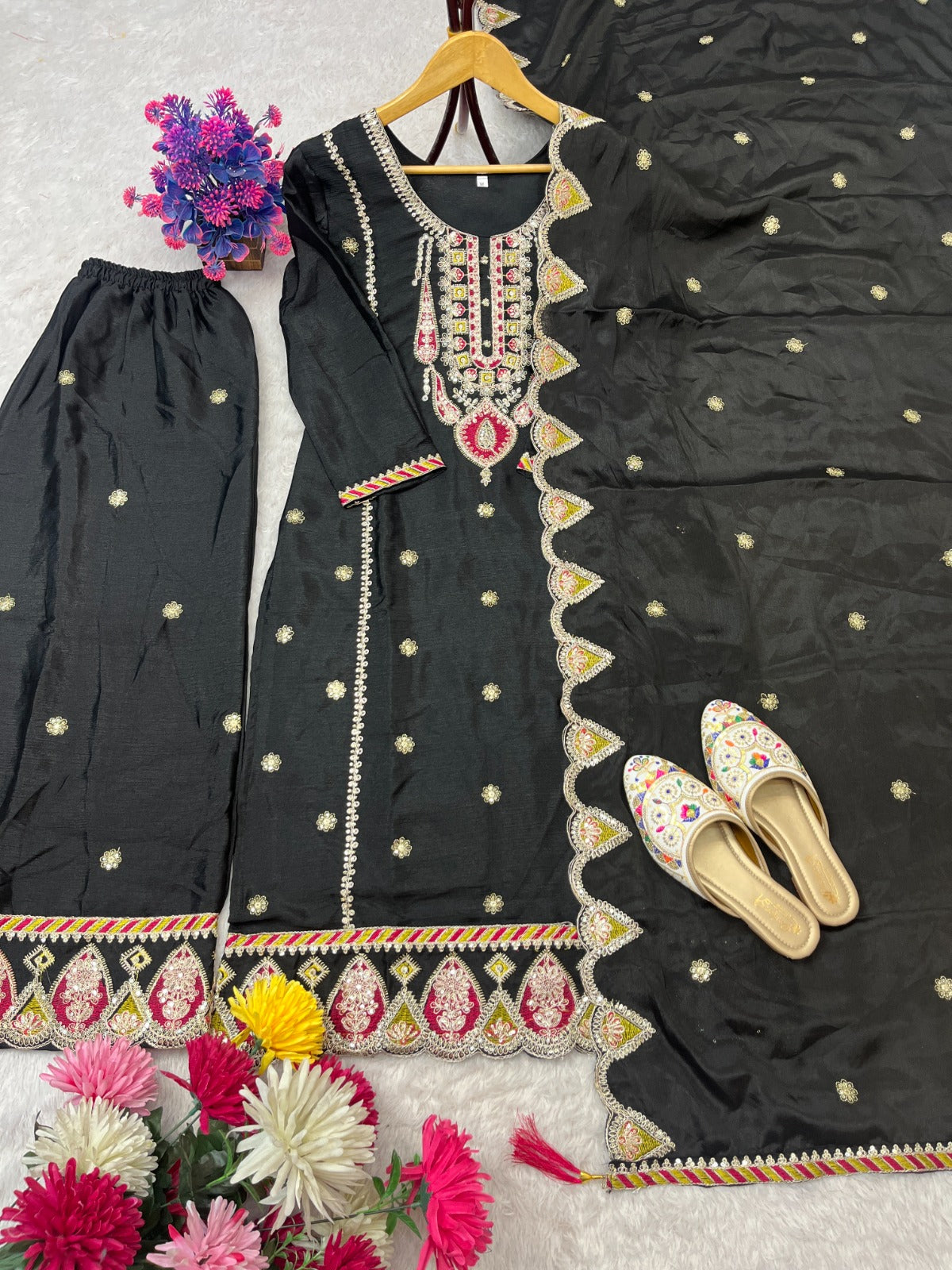 ELEGANT CHINON SILK SEQUENCE EMBROIDERED CO-ORD SET WITH DUPATTA
