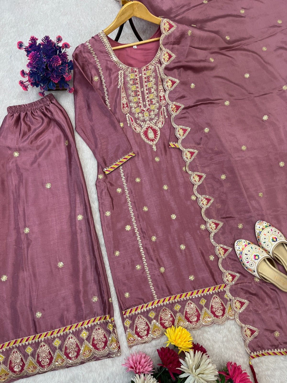 ELEGANT CHINON SILK SEQUENCE EMBROIDERED CO-ORD SET WITH DUPATTA