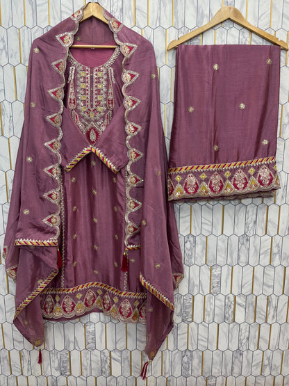 ELEGANT CHINON SILK SEQUENCE EMBROIDERED CO-ORD SET WITH DUPATTA