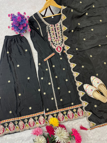 ELEGANT CHINON SILK SEQUENCE EMBROIDERED CO-ORD SET WITH DUPATTA