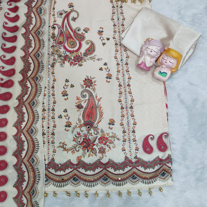 ELEGANT OFF-WHITE A-LINE AARI & MIRROR WORK SUIT SET WITH DUPATTA