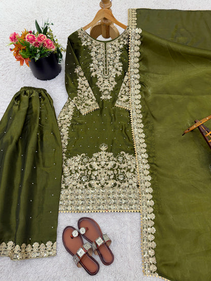 ROYAL GMY SILK EMBROIDERED CODING SEQUENCE CO-ORD SET WITH DUPATTA