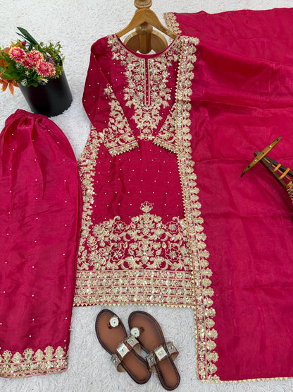 ROYAL GMY SILK EMBROIDERED CODING SEQUENCE CO-ORD SET WITH DUPATTA