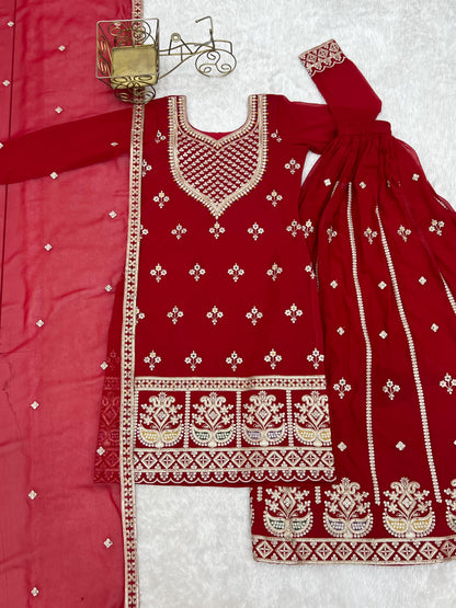 LUXURY FOX GEORGETTE EMBROIDERED SHARARA SET WITH DUPATTA