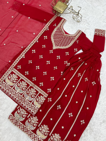 LUXURY FOX GEORGETTE EMBROIDERED SHARARA SET WITH DUPATTA