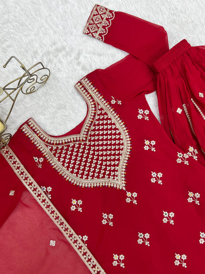 LUXURY FOX GEORGETTE EMBROIDERED SHARARA SET WITH DUPATTA