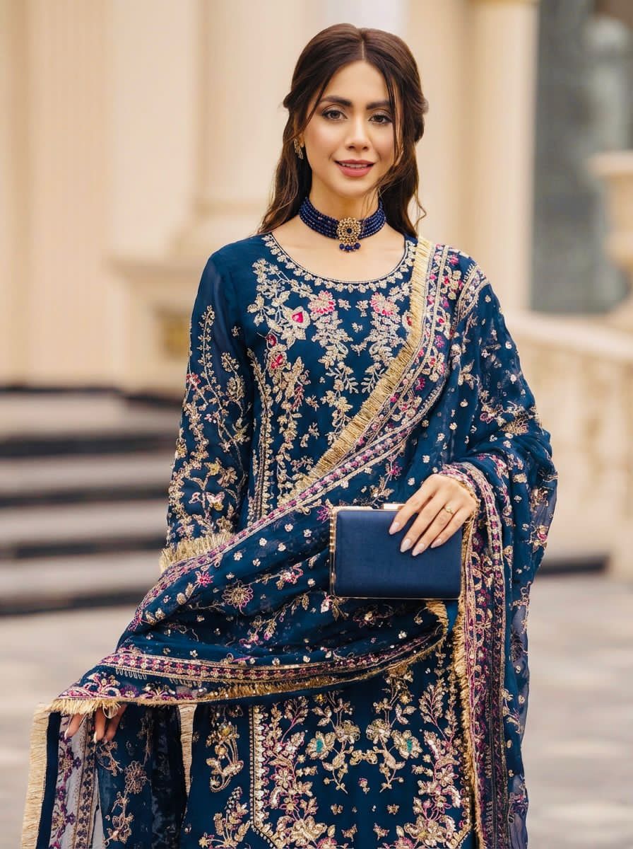 Royal Heritage Embroidered Georgette Ensemble