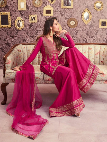 LUXURY VISCOSE CHANDERI SILK SEQUENCE EMBROIDERED KURTA SET COLLECTION