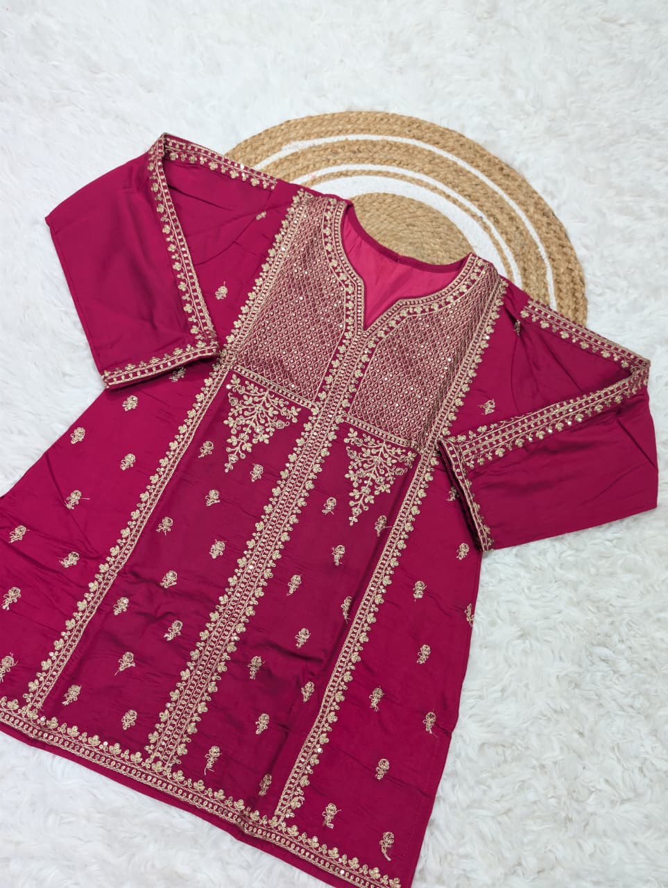 LUXURY VISCOSE CHANDERI SILK SEQUENCE EMBROIDERED KURTA SET COLLECTION