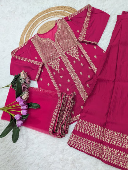 LUXURY VISCOSE CHANDERI SILK SEQUENCE EMBROIDERED KURTA SET COLLECTION